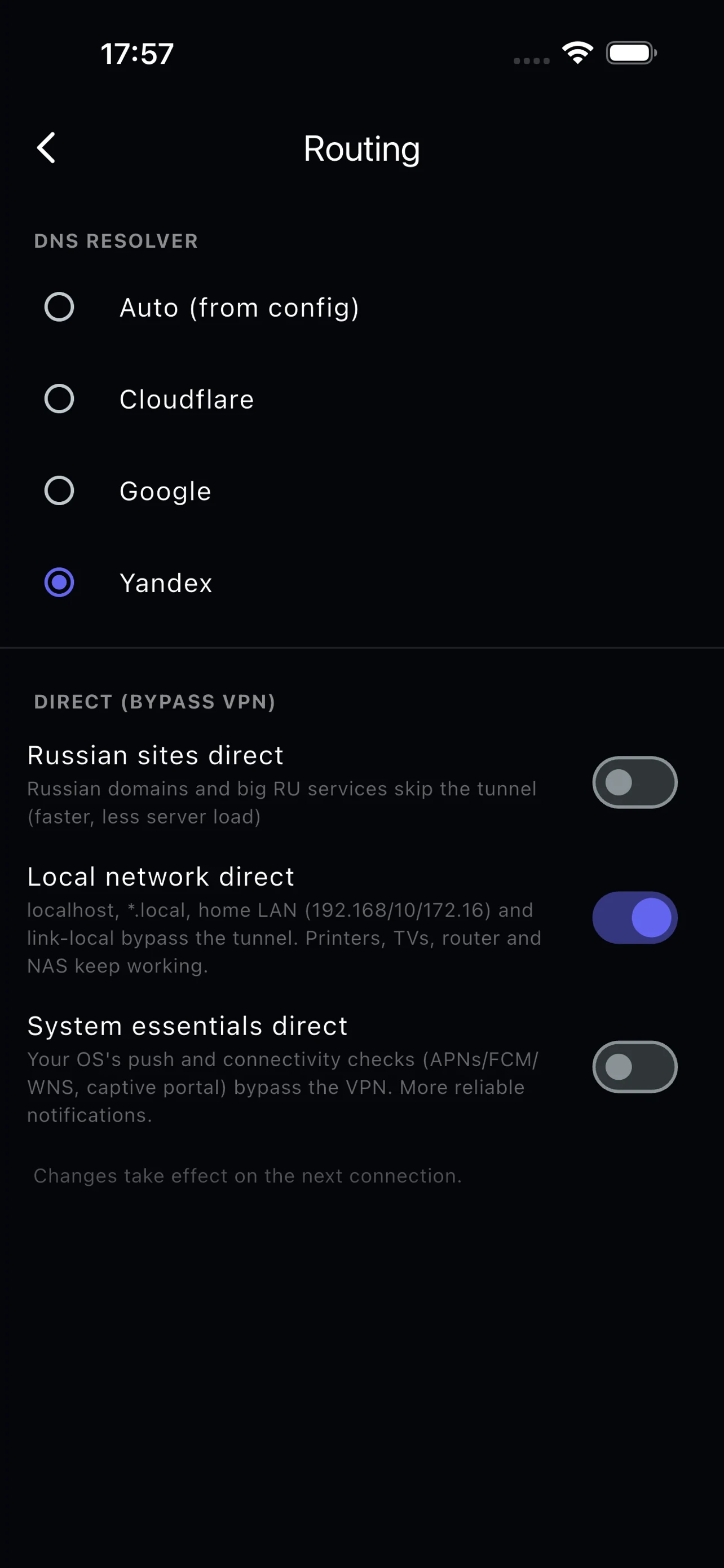Wisp — Routing: DNS and direct rules